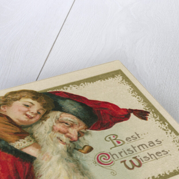 Best Christmas Wishes Postcard with Santa Claus and Children by Anonymous