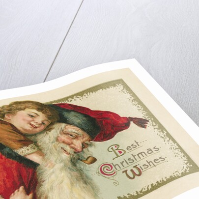 Best Christmas Wishes Postcard with Santa Claus and Children by Anonymous