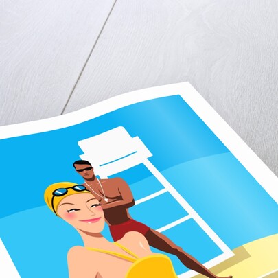 Swimmer Looking at Lifeguard by Anonymous