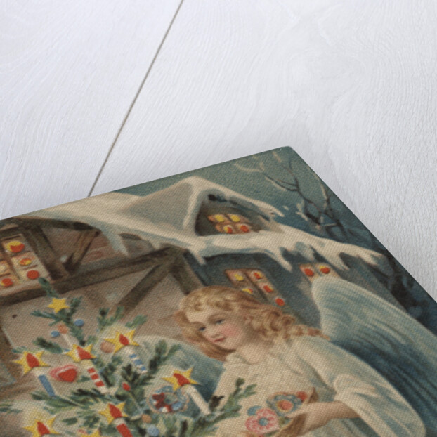 A Merry Christmas Postcard with Angel and Christmas Tree by Anonymous