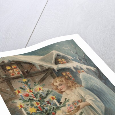 A Merry Christmas Postcard with Angel and Christmas Tree by Anonymous