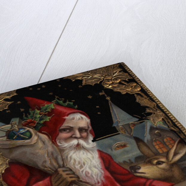 A Happy Christmas Postcard with Santa and Deer by Anonymous