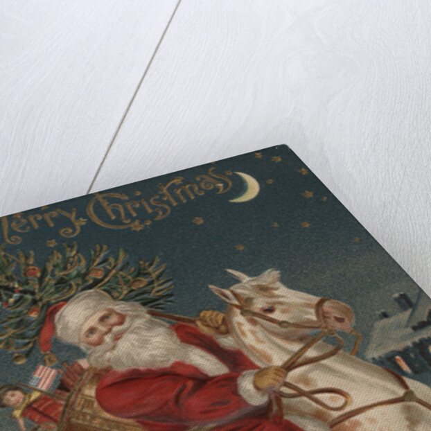 Merry Christmas Postcard with Santa on Rocking Horse by Corbis