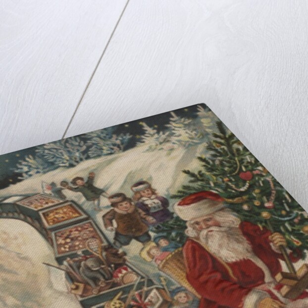Christmas Postcard with Santa Riding a Train with Toys by Anonymous