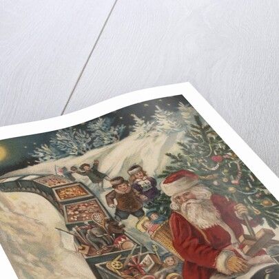 Christmas Postcard with Santa Riding a Train with Toys by Anonymous