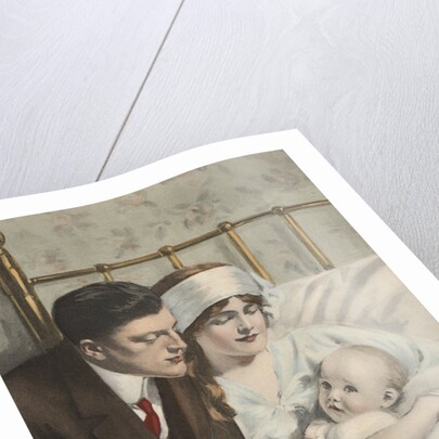 Postcard of Couple with Baby by Alonzo Kimball