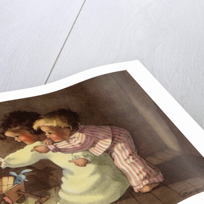 Christmas Postcard with Children Looking at Toys by Monique Martin