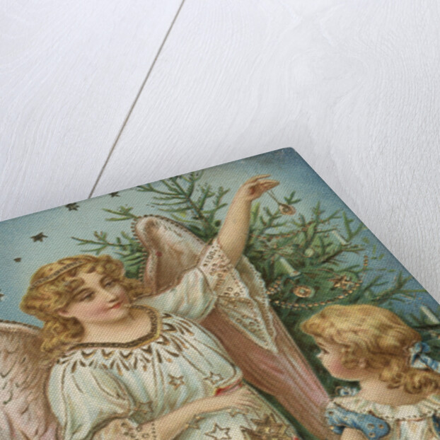A Merry Christmas Postcard with Angel and Little Girl by Anonymous