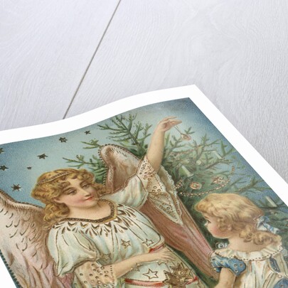 A Merry Christmas Postcard with Angel and Little Girl by Anonymous