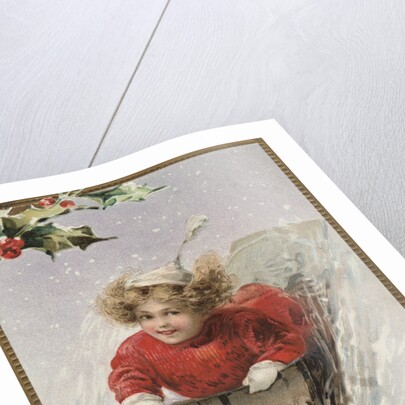 Postcard with Girl Sledding by Anonymous