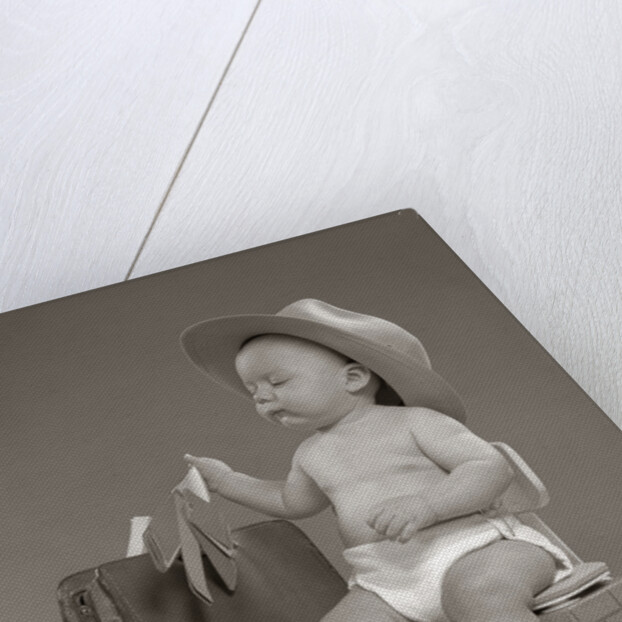 1950s Baby Businessman In Diaper With Hat Briefcase Salesman Samples Paperwork by Anonymous