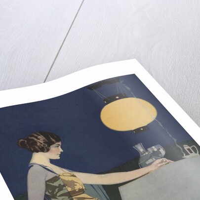 Illustration of Woman at Table with Lantern by Coles Phillips