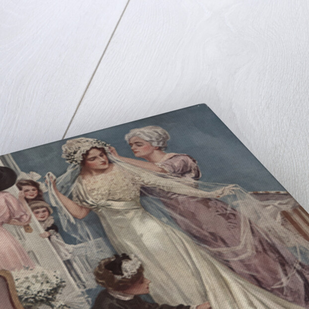 Illustration of a Bride Being Dressed by Harrison Fisher