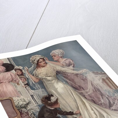 Illustration of a Bride Being Dressed by Harrison Fisher
