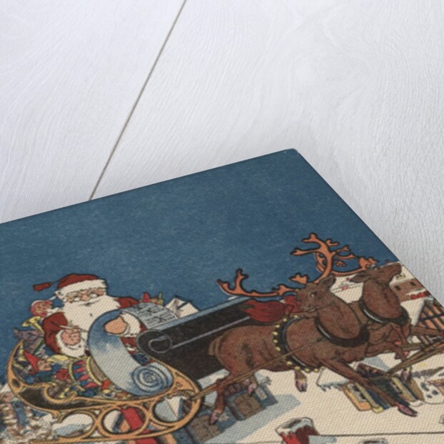 Illustration of Santa Checking His List in His Sleigh by Anonymous