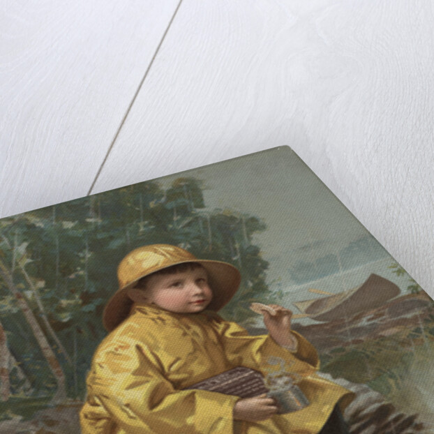 Illustration of Boy Having Snack in Rain Storm by Anonymous