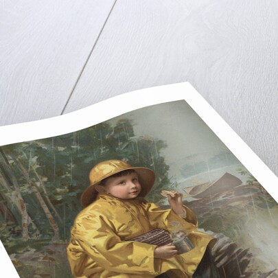 Illustration of Boy Having Snack in Rain Storm by Anonymous