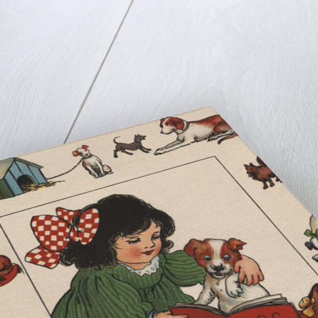 Illustration of Little Girl Reading to Her Dog by Anonymous