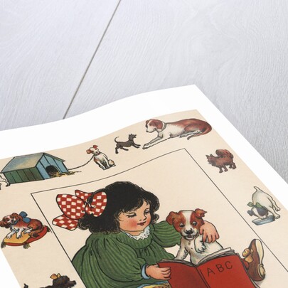 Illustration of Little Girl Reading to Her Dog by Anonymous