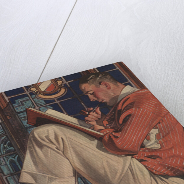 Illustration of Man Reading and Smoking Pipe by Anonymous