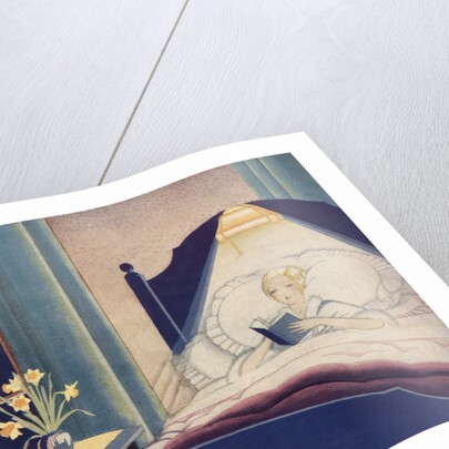 Illustration of Woman Reading in Bed by Anonymous