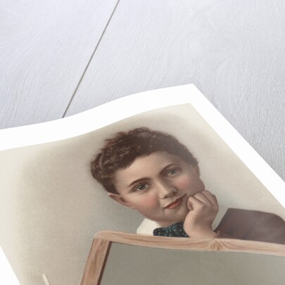 Illustration of Boy Holding Blank Writing Slate by Anonymous