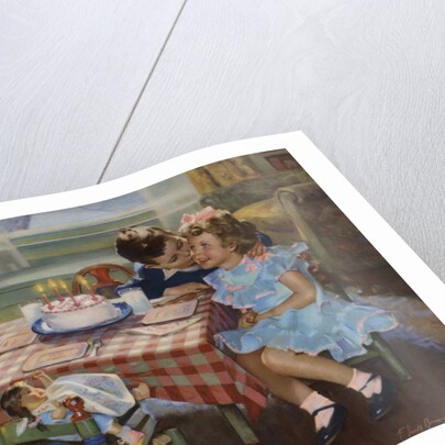 Illustration of Boy Kissing Girl at Birthday Party by Anonymous