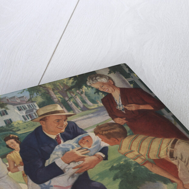 Illustration of Family Welcoming Newborn Home by John Newton Hewitt