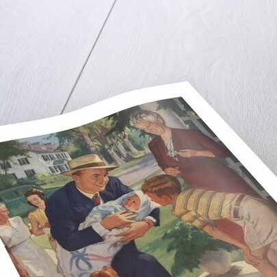Illustration of Family Welcoming Newborn Home by John Newton Hewitt