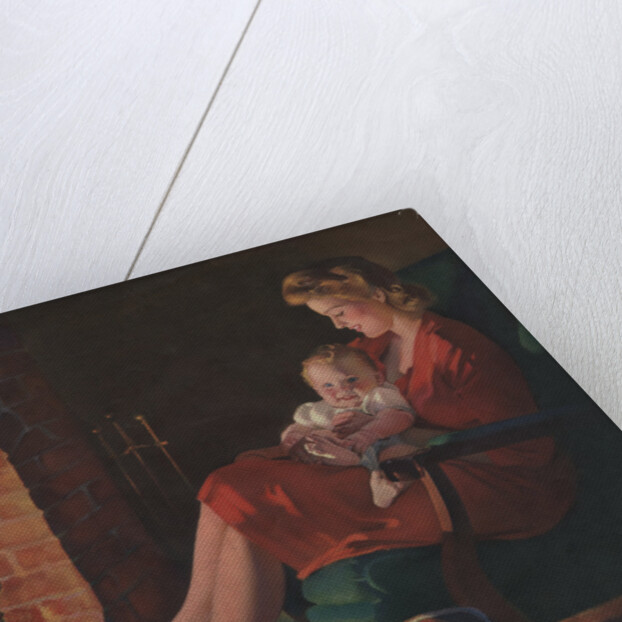 Illustration of Mother and Baby Sitting by Fireplace by Anonymous