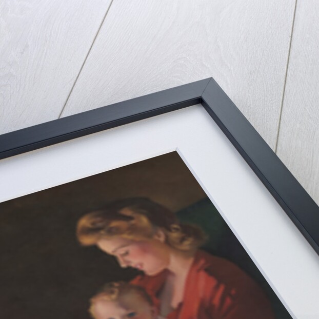 Illustration of Mother and Baby Sitting by Fireplace by Anonymous
