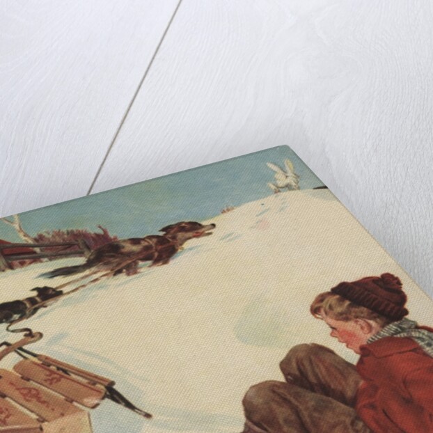 Illustration of Boy and Groceries Falling Off Sled by Anonymous