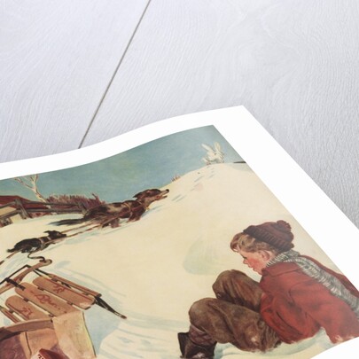 Illustration of Boy and Groceries Falling Off Sled by Anonymous