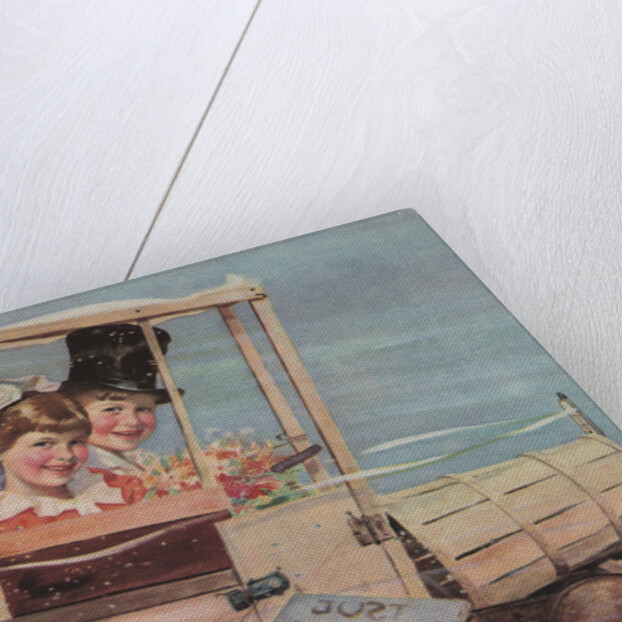 Illustration of Young Couple in a Soap Box Car by Douglass Crockwell