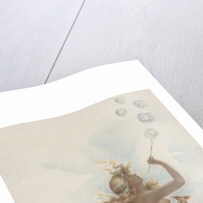 Illustration of Young Woman Blowing Bubbles by Anonymous
