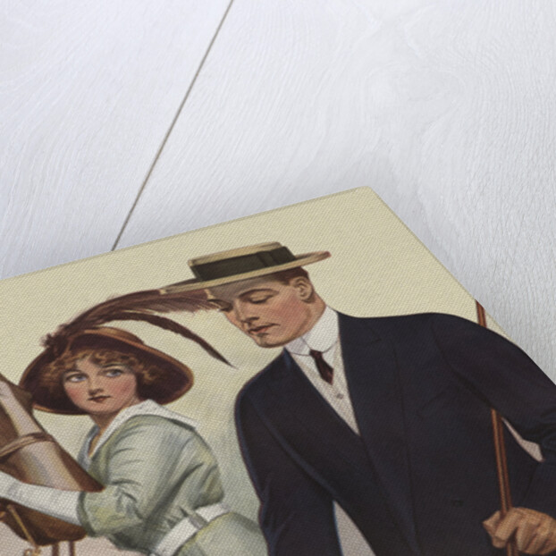 Royal Tailors Illustration of Man Walking Dog Past Woman with Horse by Anonymous