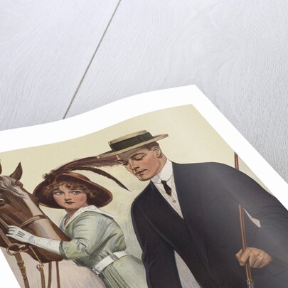 Royal Tailors Illustration of Man Walking Dog Past Woman with Horse by Anonymous