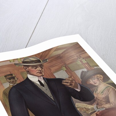 Royal Tailors Illustration of Man on Train Looking at Watch by Anonymous