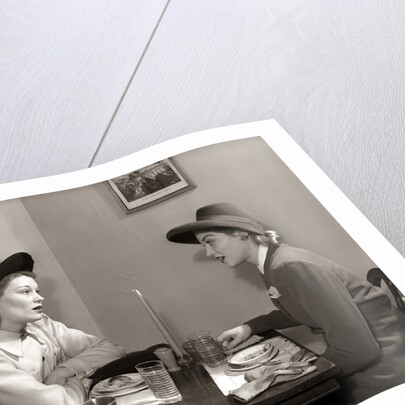1940s 2 Women Dining Talking Restaurant Table by Anonymous