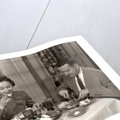 1950s Couple Man Woman Dining In Restaurant by Anonymous