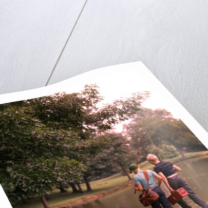 1970s 1960s Two Boys Walking Beside Fishing Pond by Anonymous