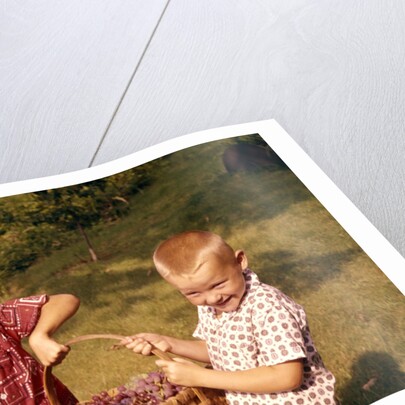 1960s Two Laughing Boys Carrying Basket Of Harvested Grapes by Anonymous