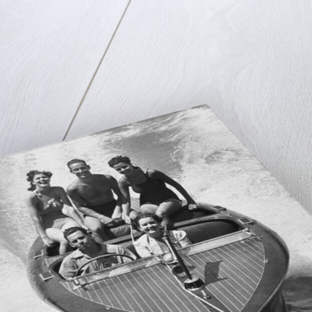1930s Couples Five Men And Women Riding In Runabout Power Boat by Anonymous