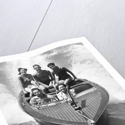 1930s Couples Five Men And Women Riding In Runabout Power Boat by Anonymous