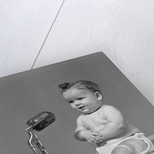 1940s Baby In Diaper With Microphone Studio by Anonymous
