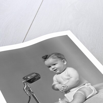 1940s Baby In Diaper With Microphone Studio by Anonymous