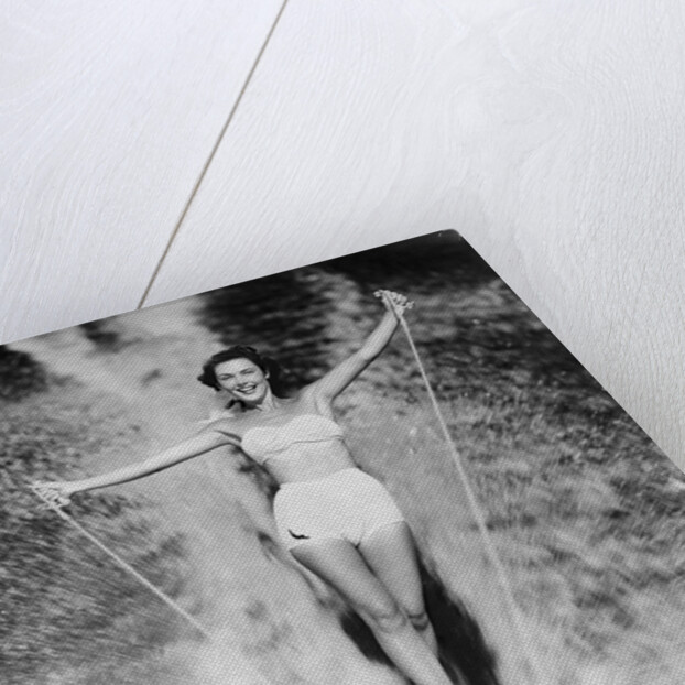 1950s Woman In Two Piece Bathing Suit Aquaplaning Water Skiing by Anonymous