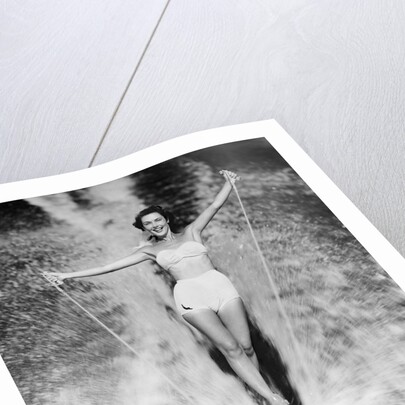 1950s Woman In Two Piece Bathing Suit Aquaplaning Water Skiing by Anonymous