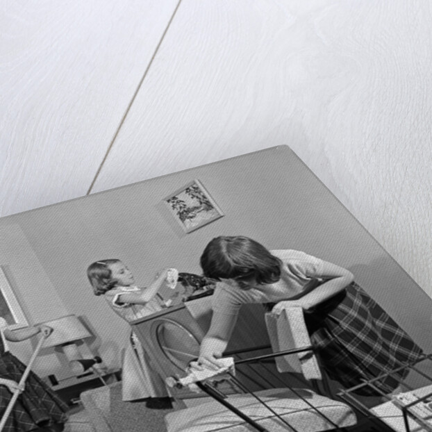 1950s Three Pre-Teen Young Girls Cleaning Living Room Dusting Vacuuming by Anonymous