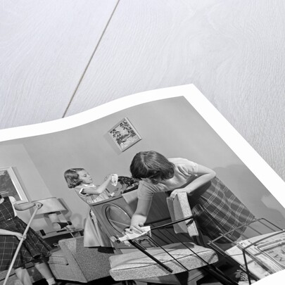 1950s Three Pre-Teen Young Girls Cleaning Living Room Dusting Vacuuming by Anonymous